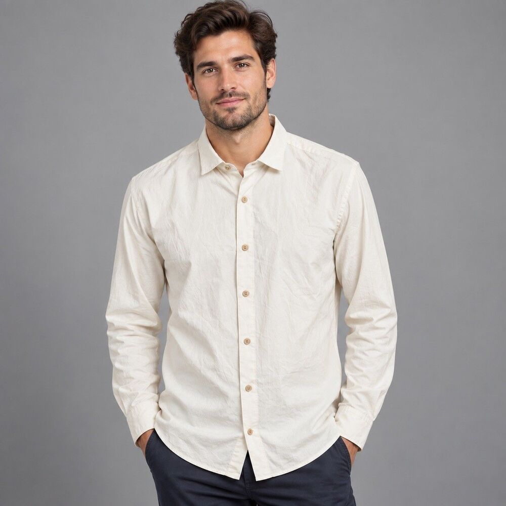 NWT Massimo Dutti Men XXL Beige Cotton Button Down Dress Shirt Lightweight 2XL